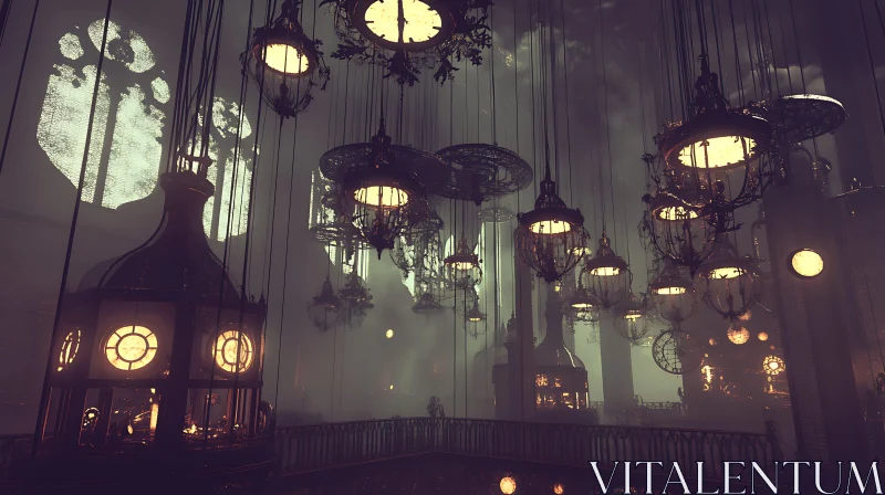 Hanging Lights in an Old Building AI Image