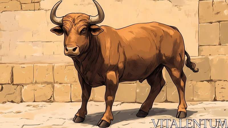 Illustrated Bull with Horns AI Image