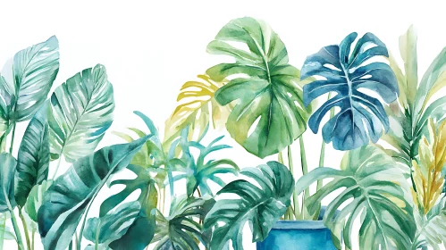 Botanical Watercolor Art of Lush Green Leaves