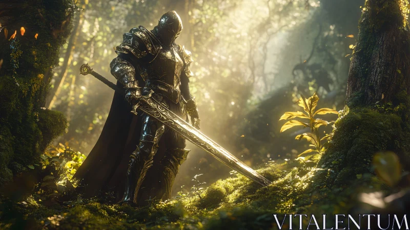 AI ART Armored Knight in Sunlight Forest