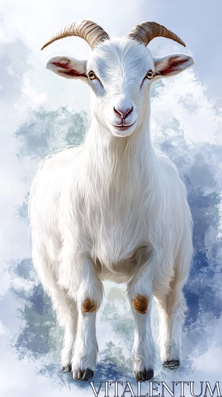 Serene White Goat Illustration AI Image