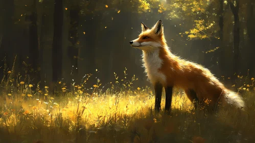 Sunlit Fox in Nature