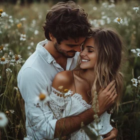 Couple's Embrace Among Daisies