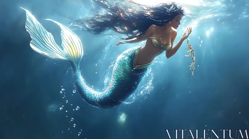 AI ART Underwater Mermaid with Necklace