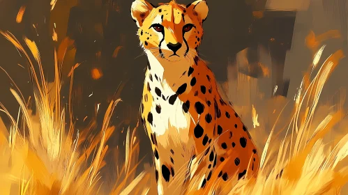 Cheetah Illustration in Tall Grasses