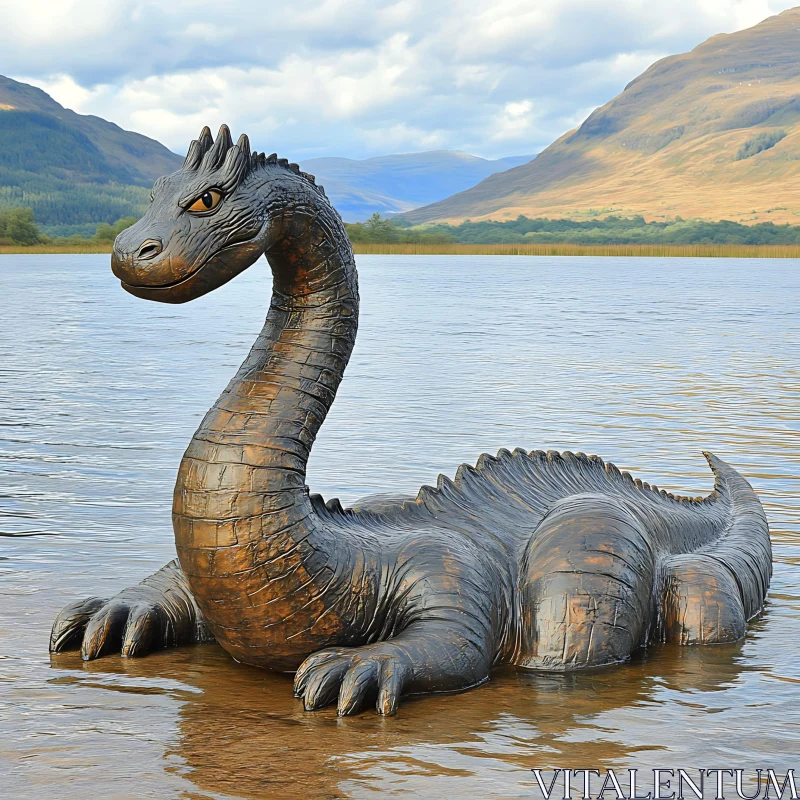 AI ART Bronze Nessie in Scottish Lake