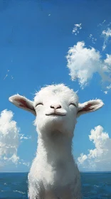 Joyful Young Goat Under Clouds