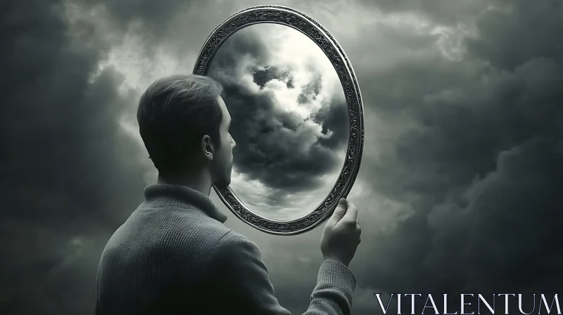 Monochrome Mirror: A Man's Introspection AI Image