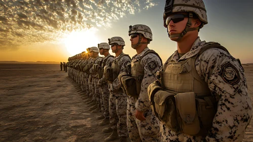 Military Lineup at Dusk