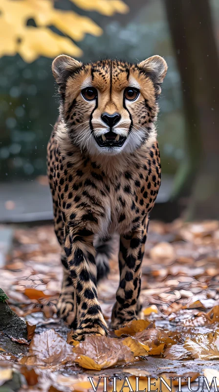 Cheetah Amidst Autumn Foliage AI Image