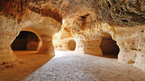 Sun-Dappled Sandstone Cave with Intricate Arches