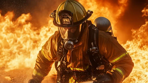 Heroic Firefighter in Action Against Raging Blaze