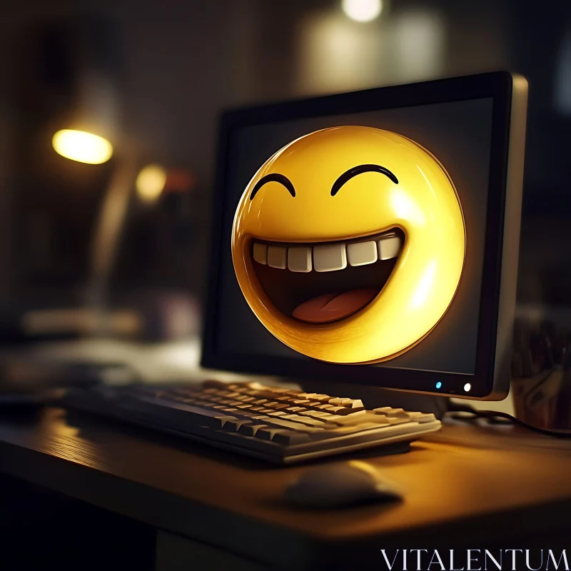 Cheerful Emoji on Desktop Screen AI Image