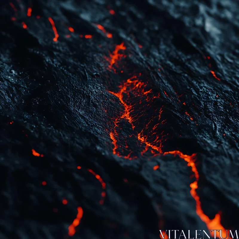 Molten Lava Flow on Volcanic Terrain AI Image