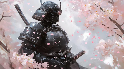 Black Armor and Pink Blossoms