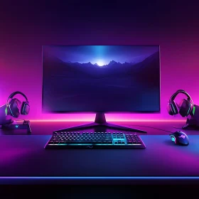 Sleek and Symmetrical Gaming Desk Layout with RGB Accents