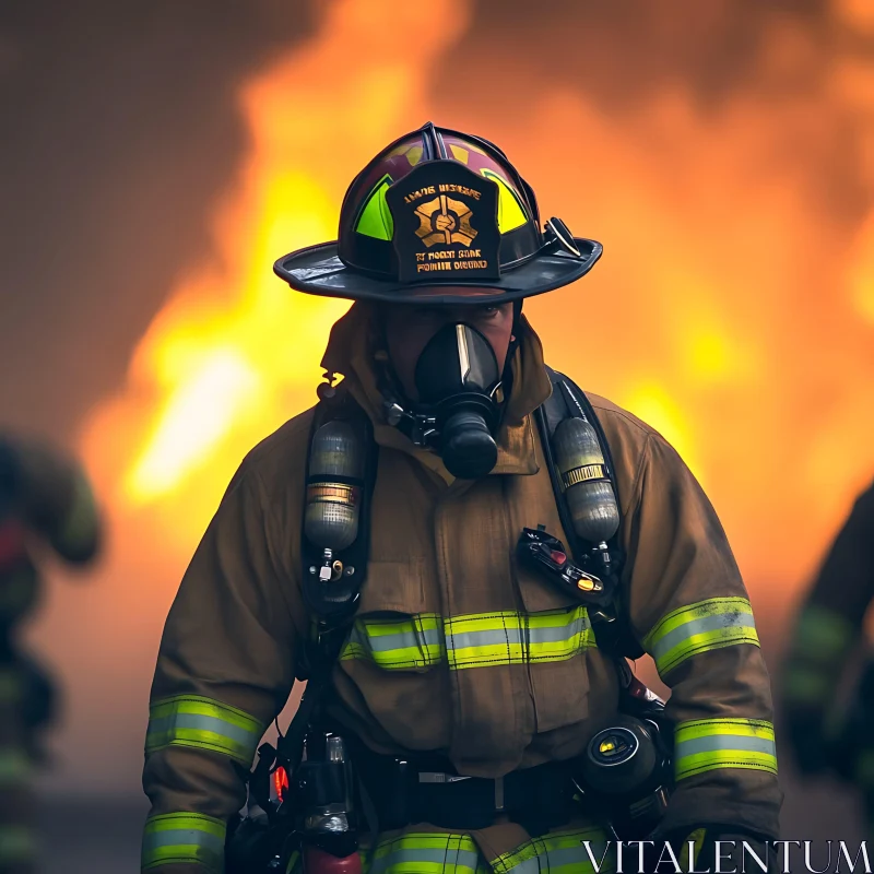 Courageous Firefighter Amidst Fierce Flames AI Image