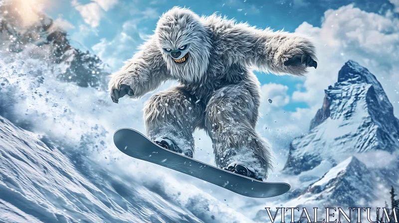 AI ART Abominable Snowman on a Snowboard