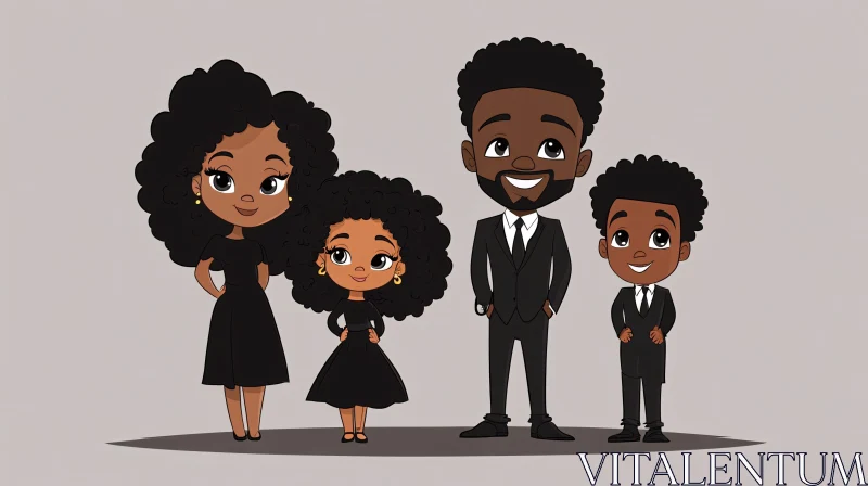 Stylized Family Illustration in Cartoon Style AI Image