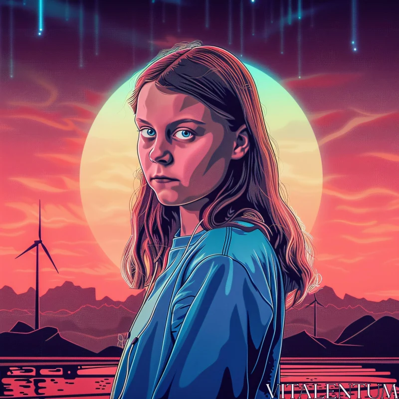 AI ART Environmental Activist Greta Thunberg Illustrated