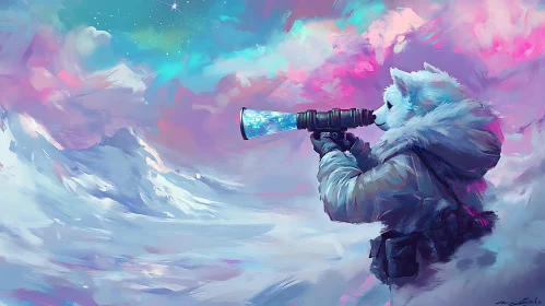 Canine Astronomer: Snowy Peaks and Telescope