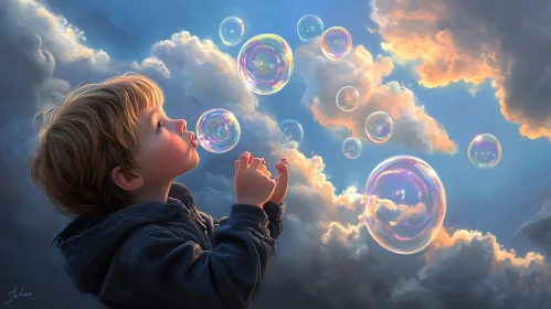 Bubbles and Dreams: A Child's Skyward Vision