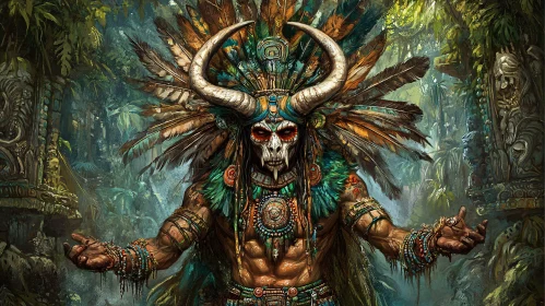 Tribal Warrior in Jungle Scene