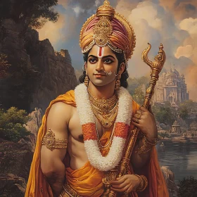 Golden Deity with Ornate Staff