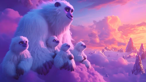 Gentle Yeti Giants in Pink Sky