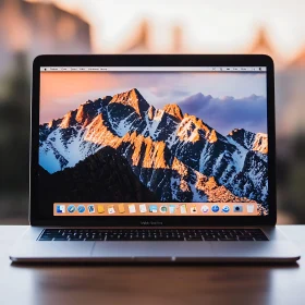 Beautiful Sunset Mountain Range on Laptop Screen