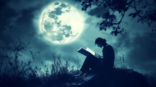 Person Reading Under Moonlight