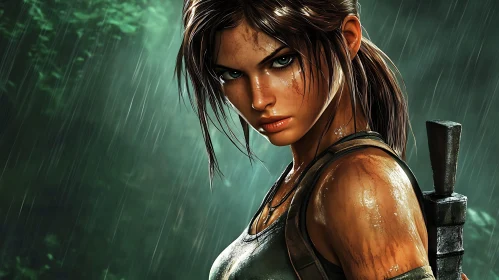 Determined Female Character in the Rain