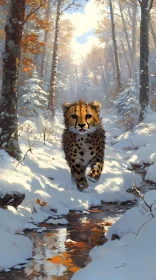 Young Cheetah in Winter Wonderland