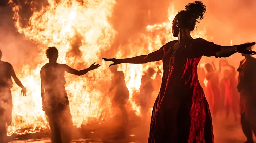 Silhouetted Dancers in Front of Intense Blaze