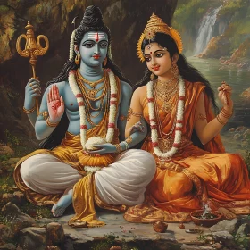 Serene Deity Portrait with Nature Backdrop