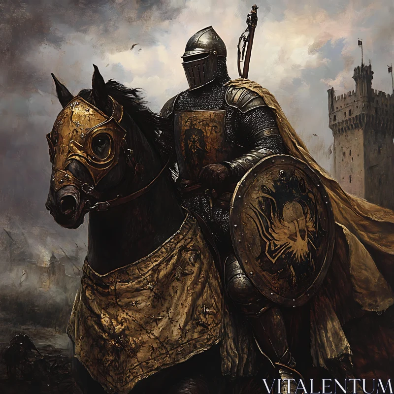 AI ART Armored Knight Riding Horse