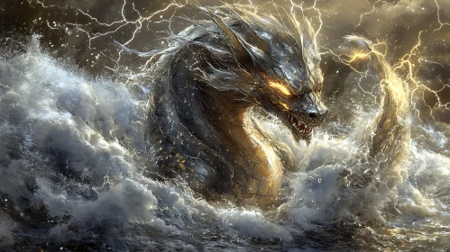 Dragon Emerges from the Stormy Sea