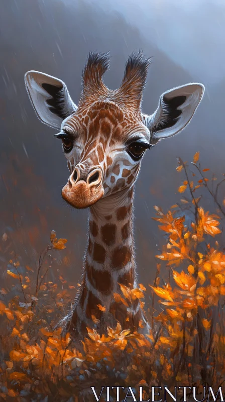 AI ART Giraffe Among Autumn Leaves