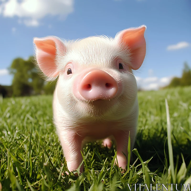 Cute Piglet in a Vibrant Outdoor Setting AI Image