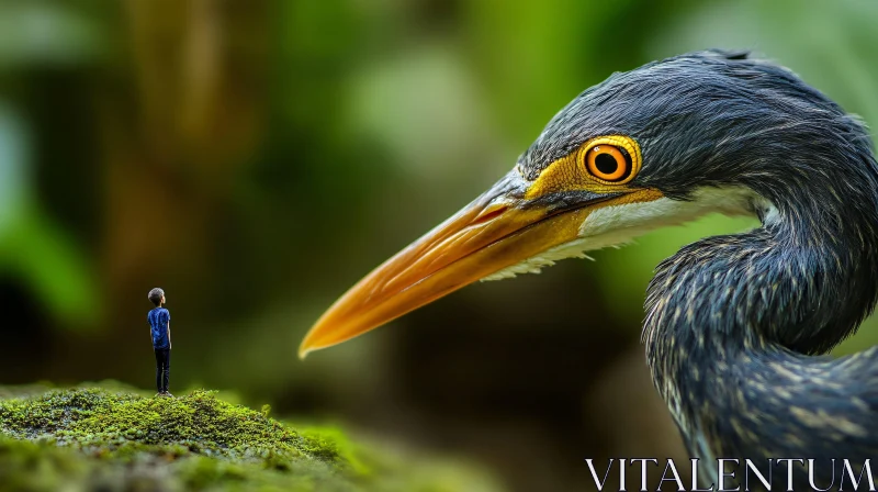 A Child's Gaze: Bird in Natural Habitat AI Image