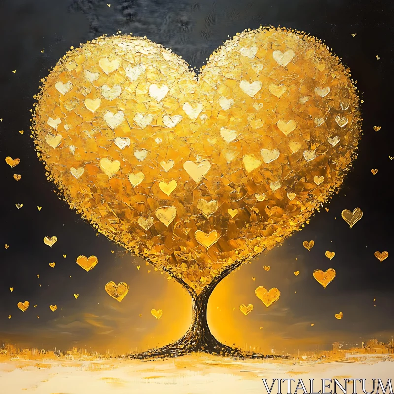 AI ART Heart Tree: A Golden Symbol of Love