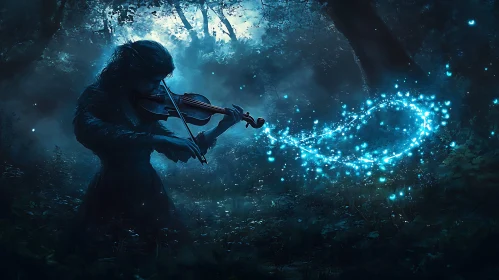 Mystical Violinist in Twilight Grove