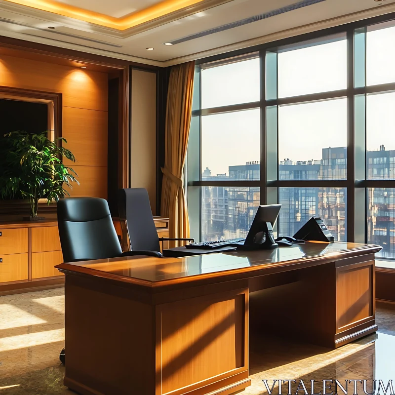 Elegant Executive Workspace with Urban View AI Image