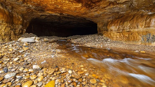 Enigmatic Underground Cave with Flowing Stream