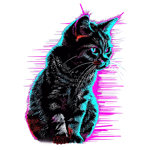 Black Cat Digital Painting with Pink and Blue Highlights POD Design