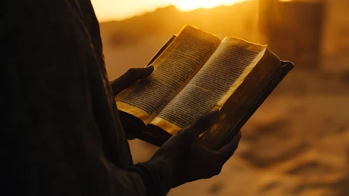 Person Reading Book in Golden Light