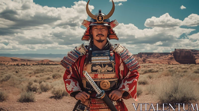 AI ART Warrior's Stance: Samurai in the Desert