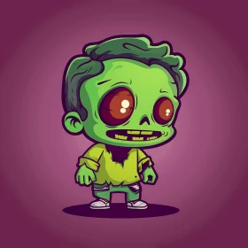 Cartoon Illustration of a Zombie Boy with Green Skin