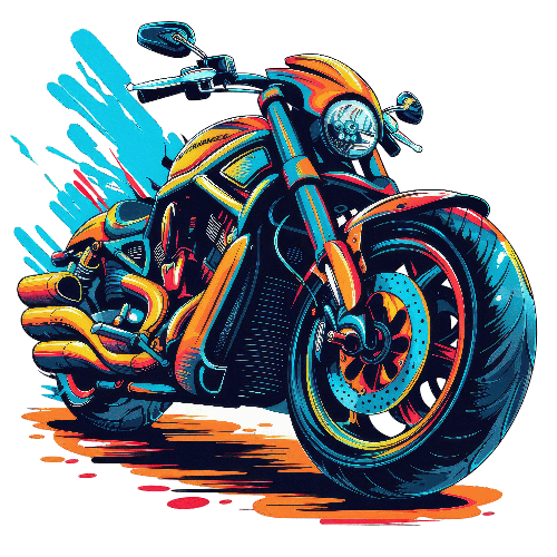 Chopper-Style Motorcycle Digital Art in Retro Cartoon Style