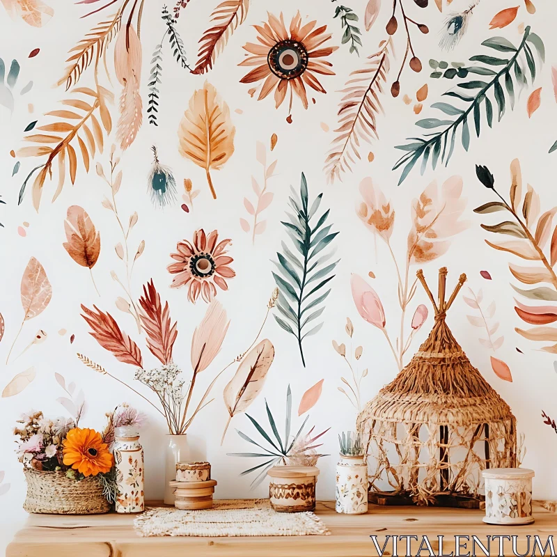 Earthy Tones in Bohemian Floral Decor AI Image